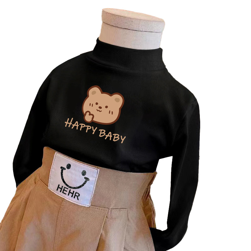 Suministro directo de fábrica Primavera y otoño medio cuello alto para niños medianos y grandes Estilo occidental ropa interior manga larga dibujos animados ropa de invierno niños pequeños De terciopelo cálido top