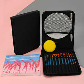 跨境帆布包便携油画笔套装12支木杆画笔精美套装优质尼龙毛画笔