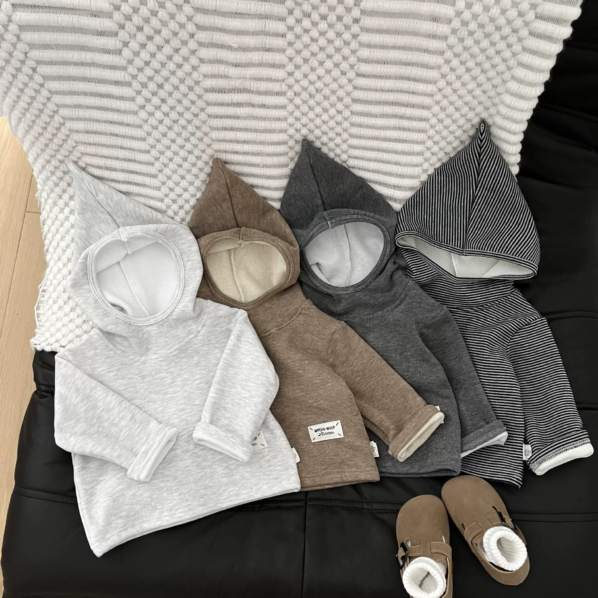 韩国童装男女宝宝秋冬季加绒连帽卫衣秋装婴儿衣服洋气条纹打底衫