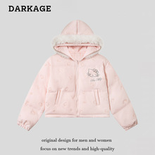 韩系可爱刺绣烫钻凯蒂猫毛领棉服短外套冬季新款宽松加厚保暖棉衣