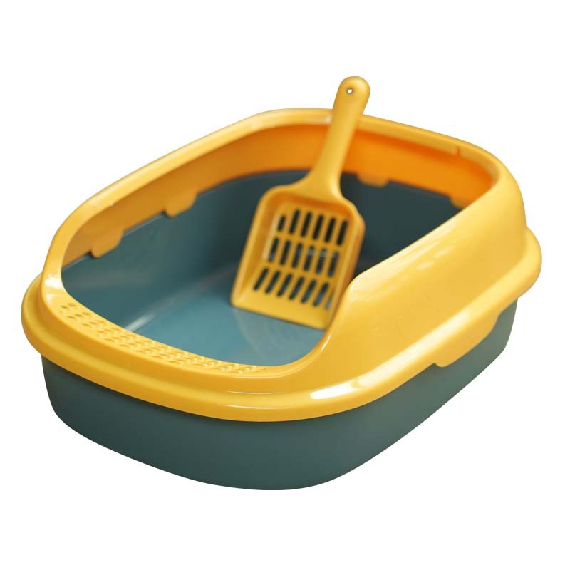 Dual color pequeño semicerrado para gatos cuenca de arena para gatos con cerca alta a prueba de salpicaduras fuera del inodoro para gatos adultos