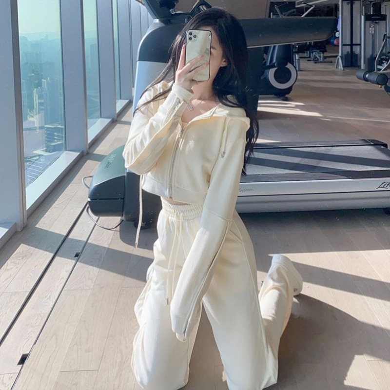 运动套装女秋冬季时尚连帽卫衣阔腿裤外套两件套休闲服学生潮|undefined