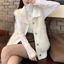 立领针织衫拼接马甲女背心韩版秋冬新款宽松外穿马夹无袖水貂绒衫