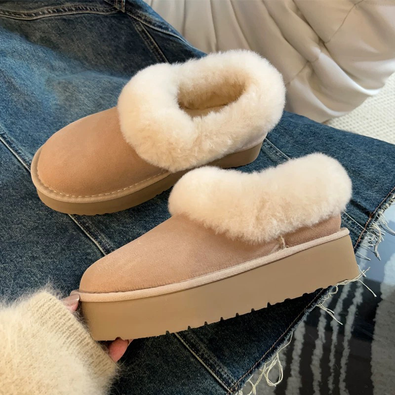 大喜庆厚底低帮雪地靴女羊皮毛一体2024年新款一脚蹬毛毛冬季棉鞋