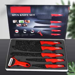 Direct Manufacturer Sale Red Rice Stone Six-Piece Knife Set Steel Blade Handle Vegetable Knife Colorful Gift Box Gift Set Foreign Trade Wholesale