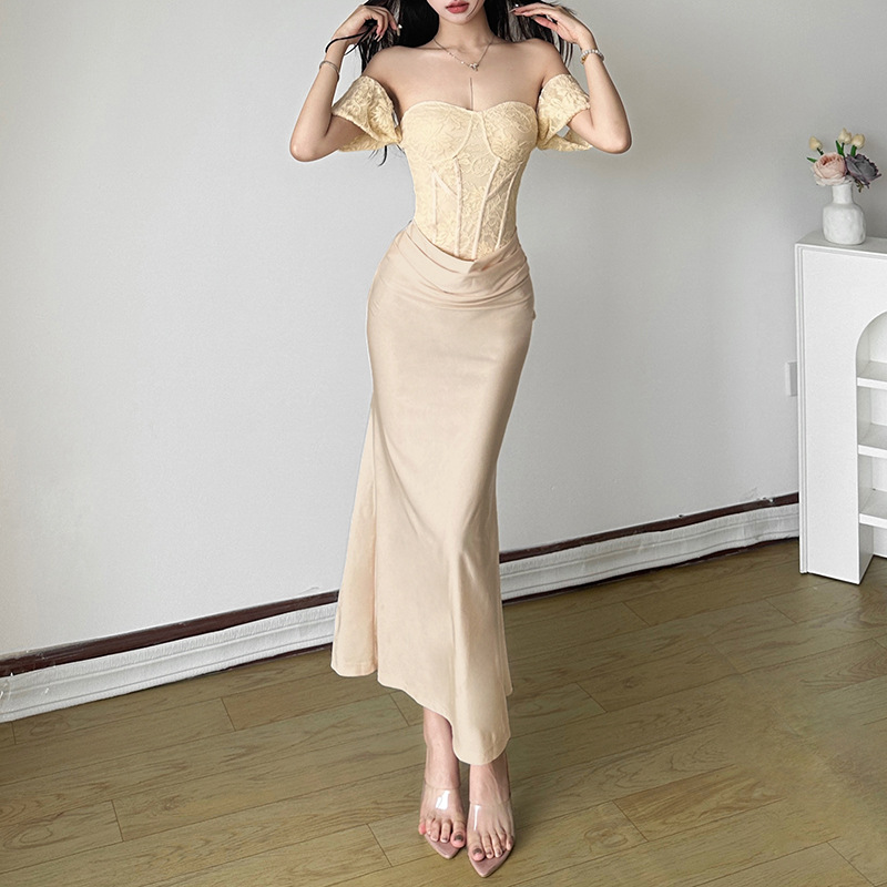 Autumn elegant sophisticated lace long skirt