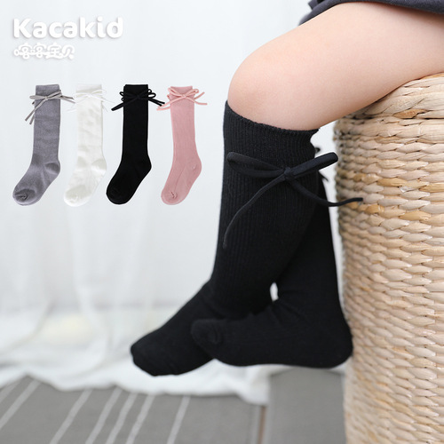 Spring and Autumn New Girls Bow Mid-Tube Socks Combed Cotton Socks Cute Pile Socks Children's Bottoming Socks Wholesale