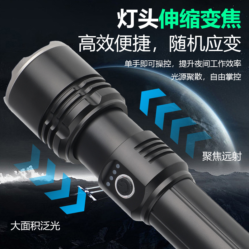 Nueva linterna transfronteriza láser blanco brillante ultra largo alcance de alta potencia de larga duración pescar correr luz portátil