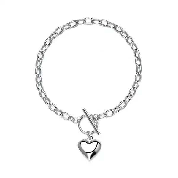 European and American Cross-Border Export Jewelry Ot Buckle Heart Pendant Oval Cross Chain White Gold Ladies Bracelet Jewelry Wholesale