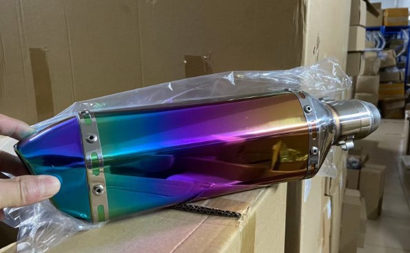 Motorcycle modified exhaust pipe sports car Kawasaki full imitation small hexagonal exhaust Scorpio stainless steel double half blue small hexagonal