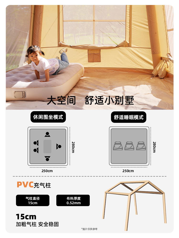 Pengyuan carpa inflable al aire libre 7 ㎡ campamento de lujo ligero, a prueba de lluvia durante la noche, a prueba de viento, calefacción portátil, construcción gratuita a gran escala