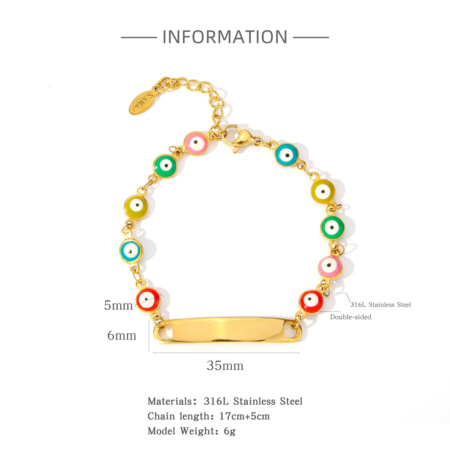 9g Weight Real Gold Plated 18K Gold Geometric 316 Stainless Steel Simple Style Classic Style Waterproof Non Tarnish Surgical Steel 316L Stainless Steel Bracelets