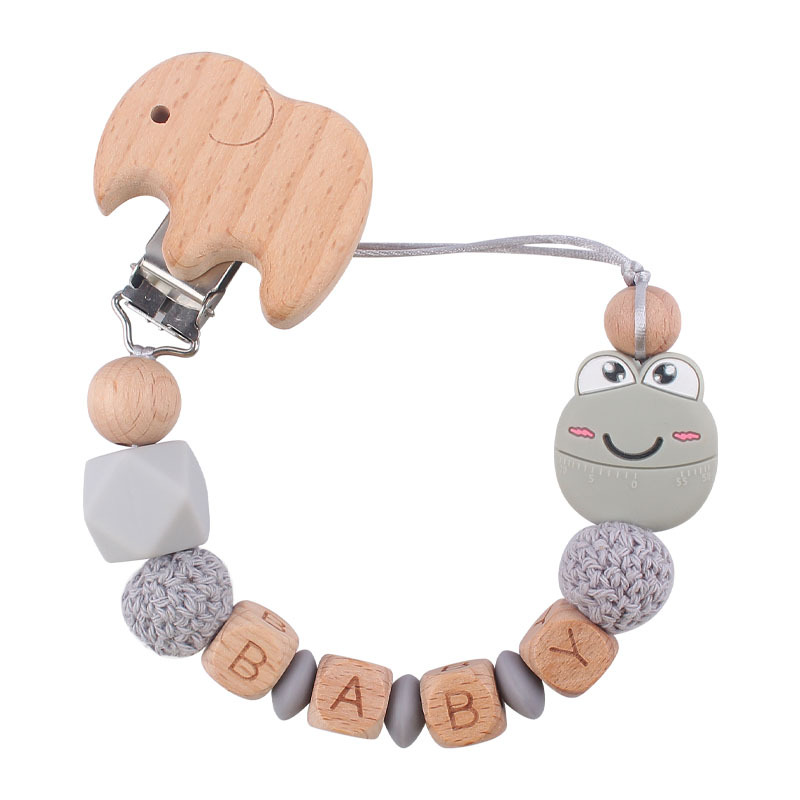 Suministros para bebés dibujos animados animal Rana pájaro mordedor chupete cadena calmante bebé mordedura molar cadena anti-caída