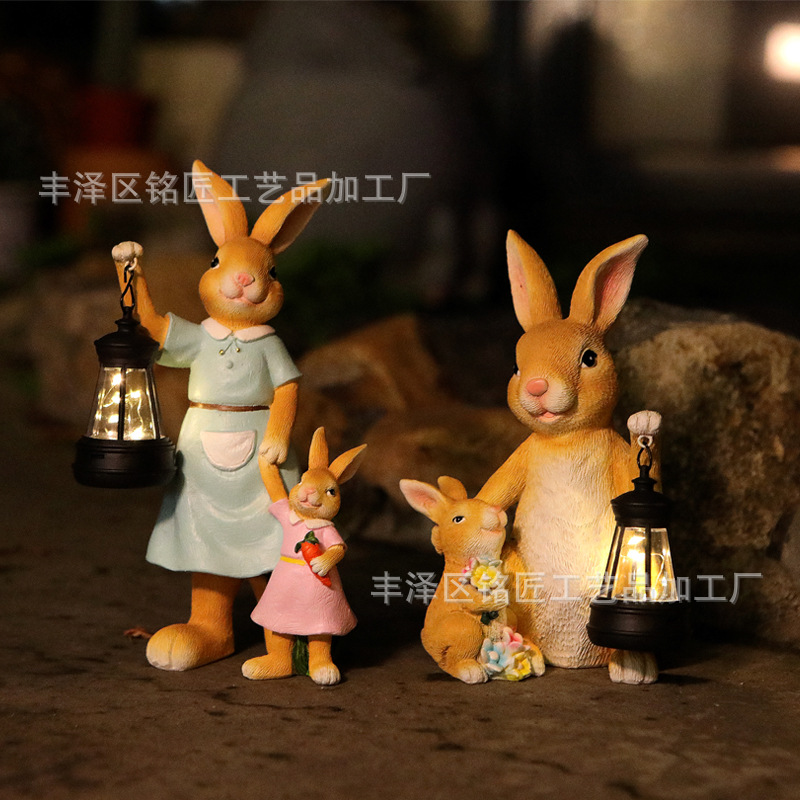 Solar Chandelier Rabbit Family Ornaments Pastoral Style Courtyard Decoration Atmosphere Garden Layout Balcony Resin