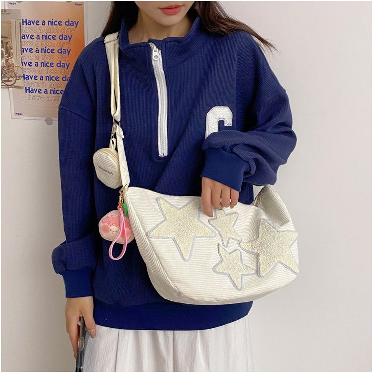 Large-capacity five-pointed star bag, women's crossbody Instagram summer cute and versatile single-shoulder canvas bag, student commuting dumpling bag undefined