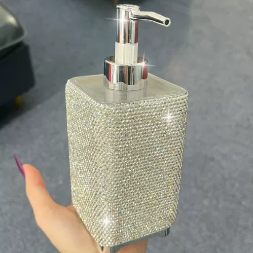 Пластиковая квадратная бутылка с алмазной инкрустацией, легкая роскошная многоразовая бутылка-дозатор для шампуня, геля для душа, жидкого мыла, лосьона