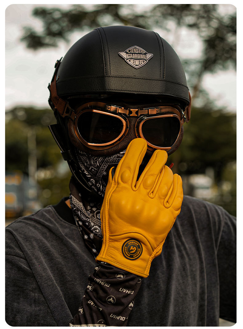 Motorcycle Riding Gloves Genuine Leather Sheepskin Half-Finger Breathable Retro Cruising Harley Rider Motorcycle Gear Spring and Summer Season