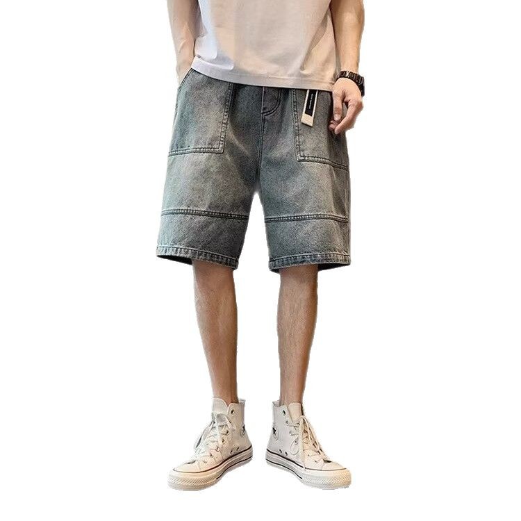 Pantalones cortos de mezclilla para hombres 2025 nuevos pantalones de cinco puntos sueltos delgados de verano para hombres, tendencia, todo fósforo, retro, casual, simple