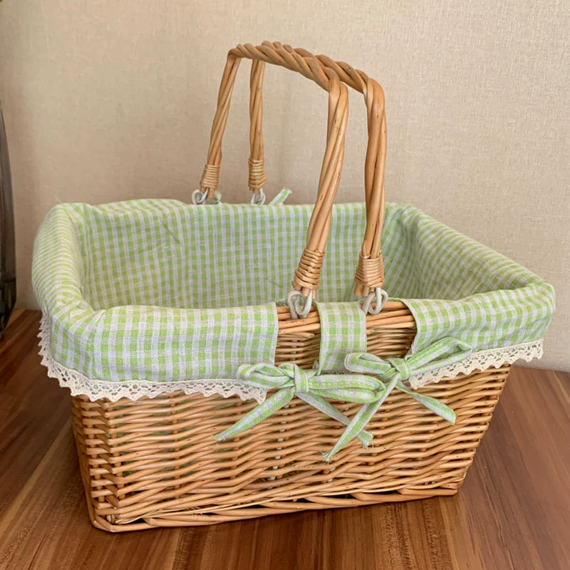 Корзина из ротанга для хранения цветов, корзина для покупок, корзина из ротанга, объёмная корзина зеленая для пикника