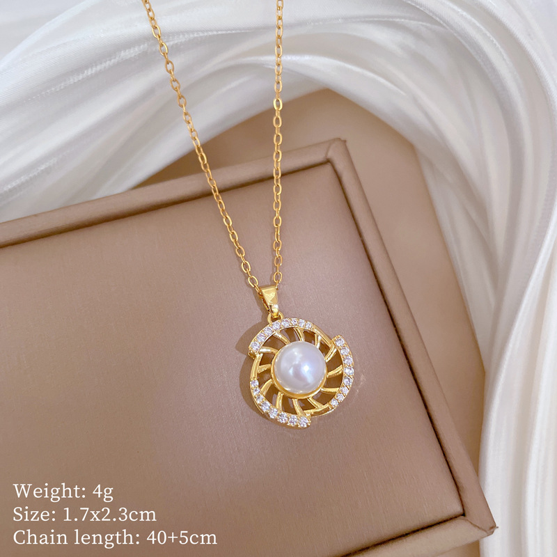 Necklace Earrings Set Light Luxury Rotating Pearl Full Diamond Personality Temperament Banquet Earrings Item Group_voghion.com