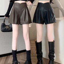 pu皮高腰阔腿休闲短裤子外穿靴裤2025秋冬季新款女士小个子加厚春