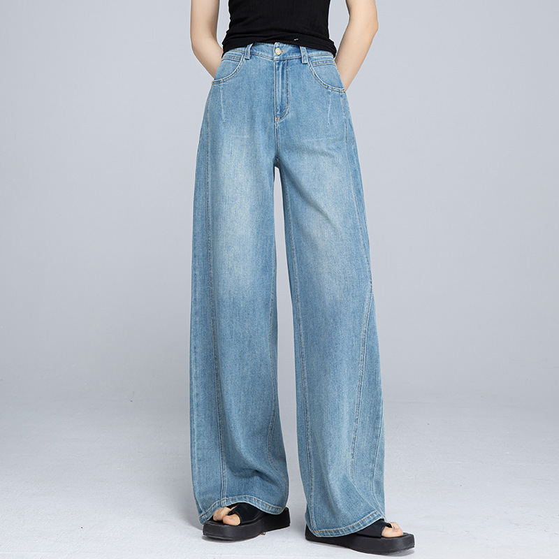 Xinge Retro Light Color Design Sense Wide Leg Jeans Women's Spring and Summer New High Waist Straight Tube Dopping Pants
