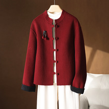 2025秋冬短款双面羊绒大衣网红国风单排扣新中式毛呢外套小个子女