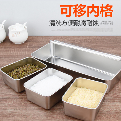 Commercial 304 stainless steel seasoning box seasoning jar set Japanese flavor box condiment square box food sample display box