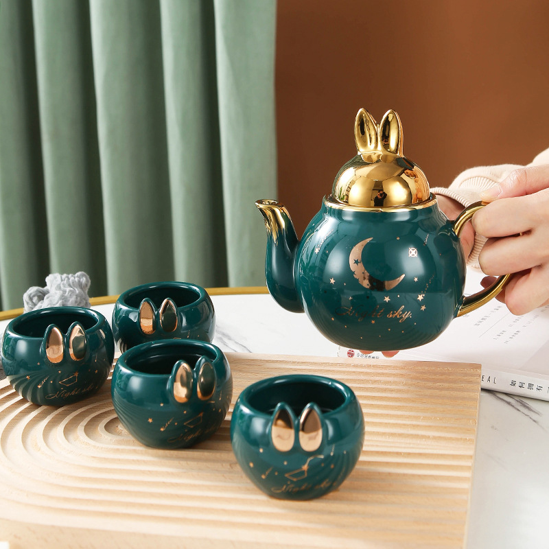 Lindo flor tetera traje de mano de cerámica regalo se puede utilizar como logotipo una olla cuatro tazas tarde juego de té regalo