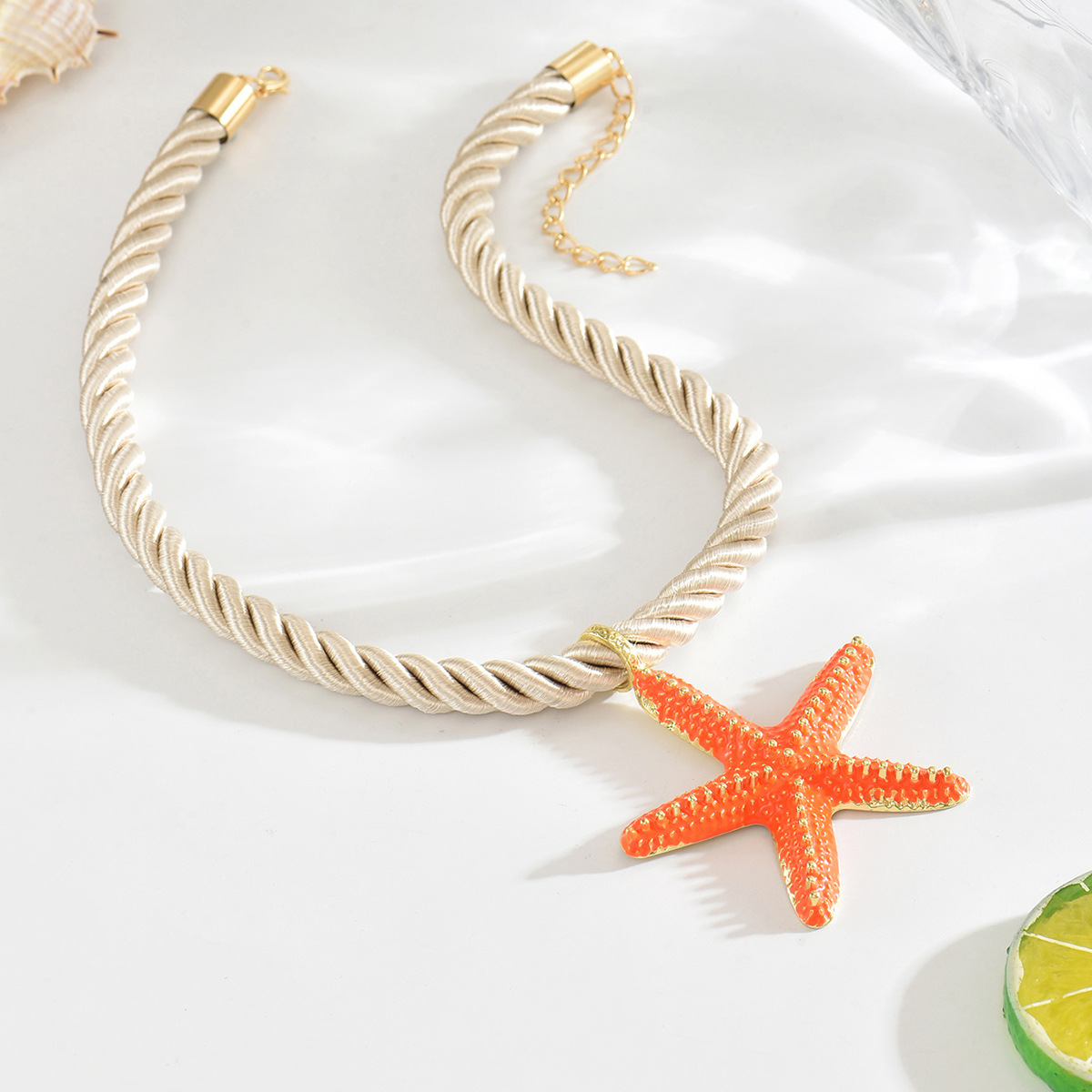 Women's Gender Beach Modern Style Starfish Alloy Rope Woven Chain Lobster Trigger Clasp Closure Pendant Necklaces Wholesale