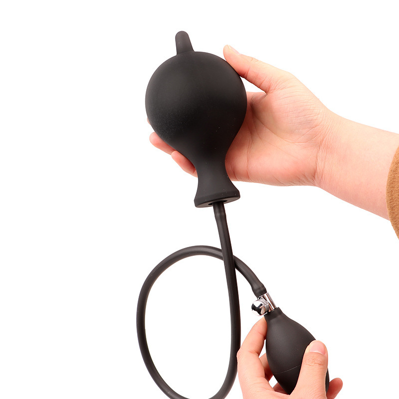 Inflatable Silicone Anal Plug with Tapered Tip, Black, Couples Expansion Toy — detail image 4