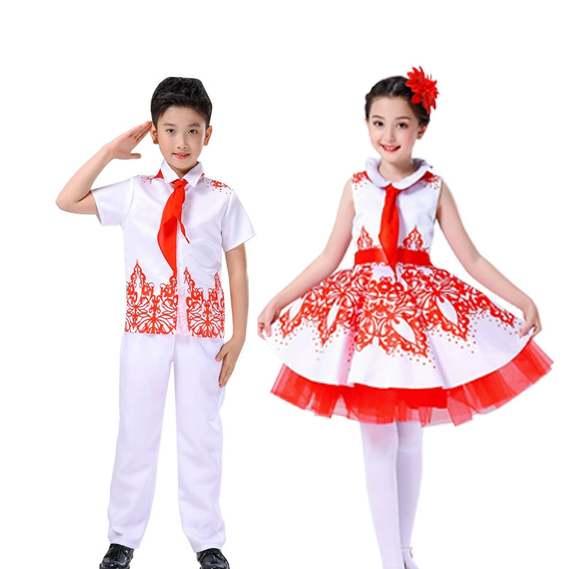 Детский костюм с красным шарфом для выступлений, встречающий китайское пение мечты, Родина, красный костюм для хора, костюм для выступлений молодых пионеров