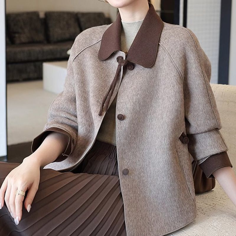 Mom's Chinese-Style Autumn Fashionable Wool Jacket Short Style Middle-Aged and Elderly New Fashion Tops Women's Spring & Fall Double-Sided Woolen Jacket