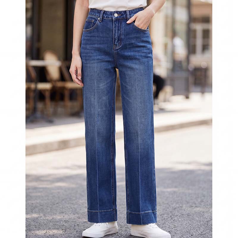 Dujia-style Tencel four-way stretch straight-leg jeans for women, early autumn, three-line three-dimensional breathable high-waisted slimming long pants Dujia-style Tencel four-way stretch straight-leg jeans for women, early autumn, three-line three-dimensional breathable high-waisted slimming long pants