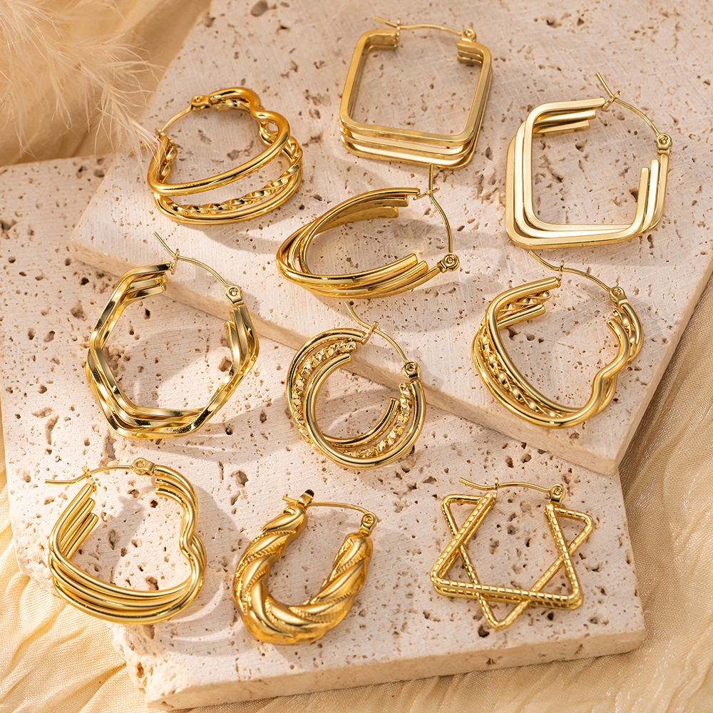 22g Weight Titanium Steel Ear Needle Material Earrings Classification 1 Pair Quantity Holiday, Street Occasion Titanium Steel Material Geometric Pattern All Seasons Season Women's Gender Polished Finish Plating Design IG Style, Retro Style 1 Pair IG Style Retro Geometric Plating Titanium Steel Earrings