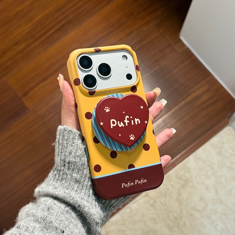 Contrast Polka Dot Heart Magnetic Stand Phone Case for iPhone 17 16 15 14 Pro Max Plus Full Coverage IMD Shockproof Cover