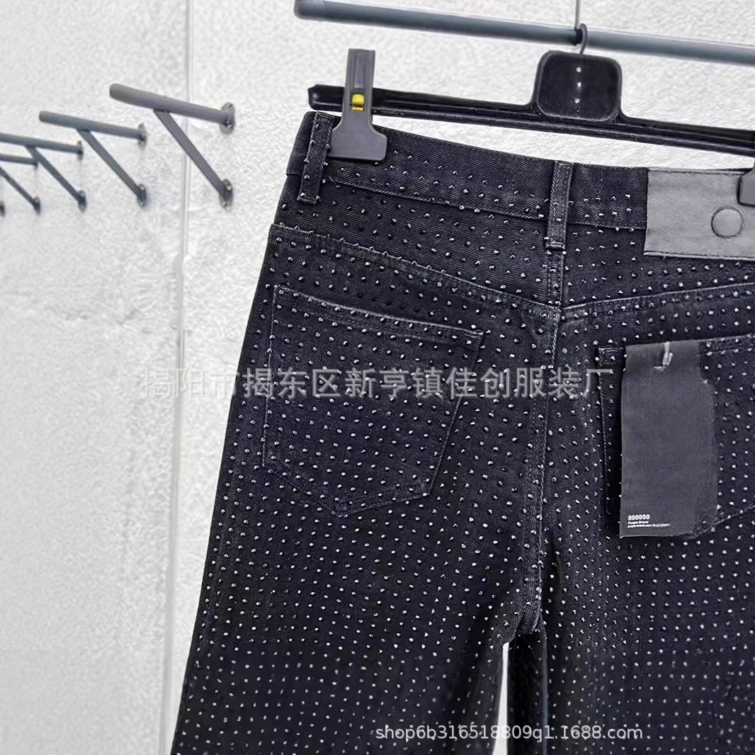 Модные черные джинсы 2025 года, новые, потертые, с эффектом «черного бриллианта», микроэластичные, свободные, прямые, для мужчин.