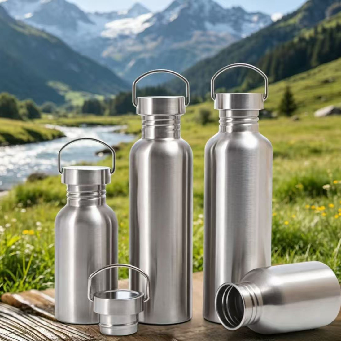 304 Stainless Steel Water Cup, Sports Water Bottle, Outdoor Portable Large-Capacity Water Bottle, Stainless Steel Single-Layer American-Style Large-Mouth Bottle
