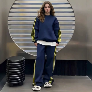 美式炸街休闲运动服套装女秋冬韩系学生时尚卫衣阔腿裤跑步两件套