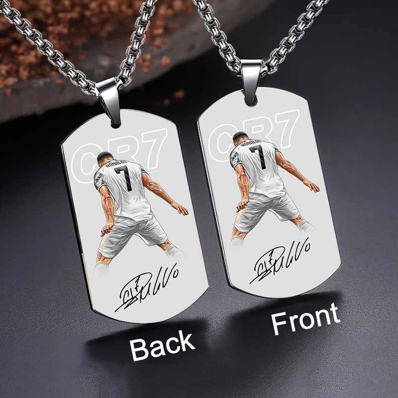 Venta caliente transfronteriza europea y americana, accesorios de acero inoxidable, deportes competitivos, estrella del fútbol, collar militar impreso en color Ronaldo R7