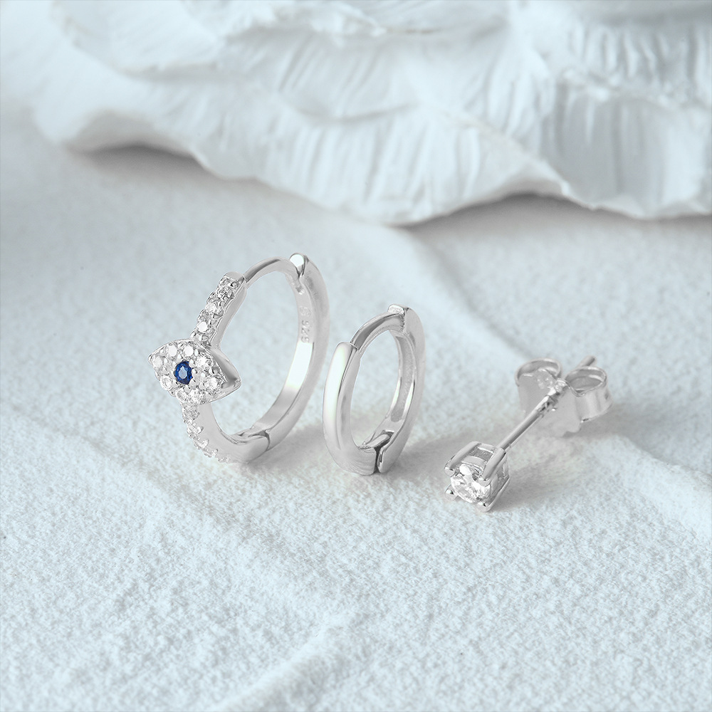 4g Weight Zircon Inlay Material Earrings Classification 3 Pieces Set Quantity Daily Occasion 925 Sterling Silver Material Geometric Pattern Women's Gender Plating, Inlay Design Simple Style Style 3 Pieces Set 925 Sterling Silver Zircon Geometric Earrings 60