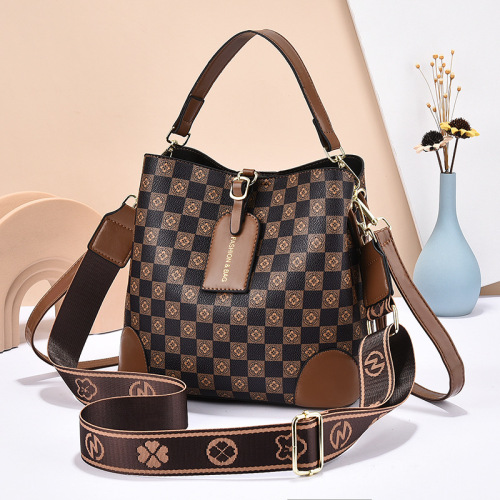 [Live Broadcast]  New Fashion Print Three Straps Contrast Color One-Shoulder Diagonal Portable Bucket Bag for Women