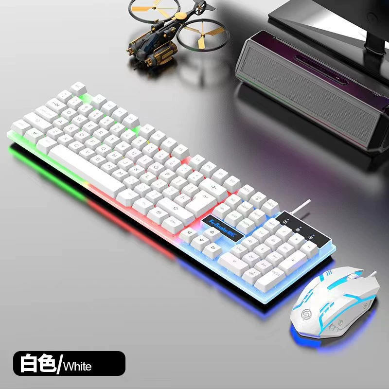 蝰蛇 KM320 wired key mouse set suspended USB orange characters transparent light crack game keyboard mouse kit