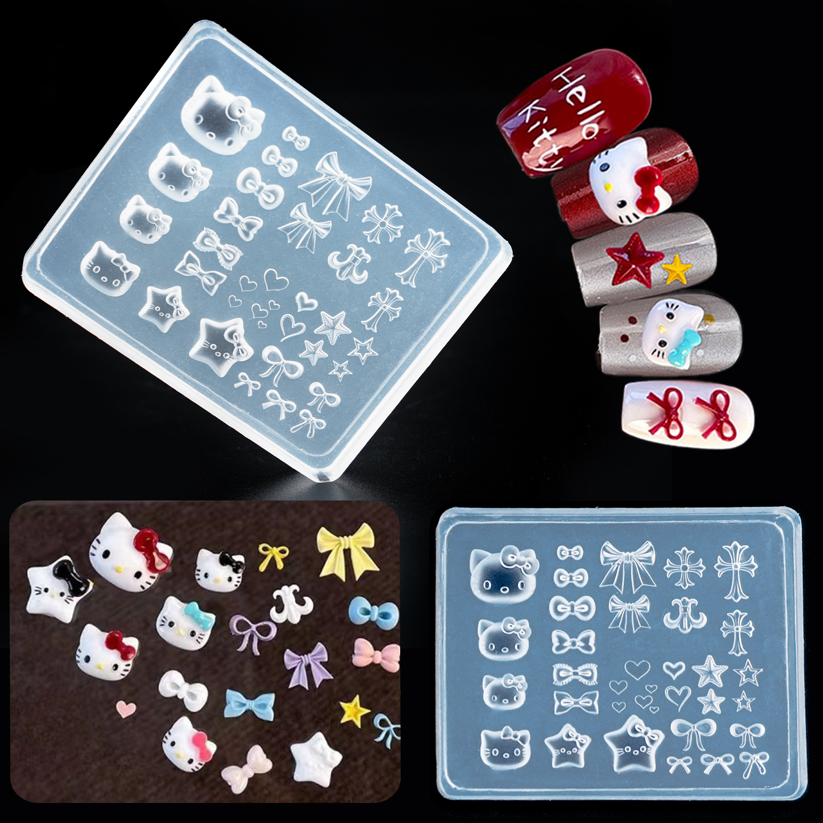 Nail Art 3D Molde de silicona suave Herramientas de tallado Bowknot Nail Art Relieve Joyería de epoxi Nail Art Molde de silicona