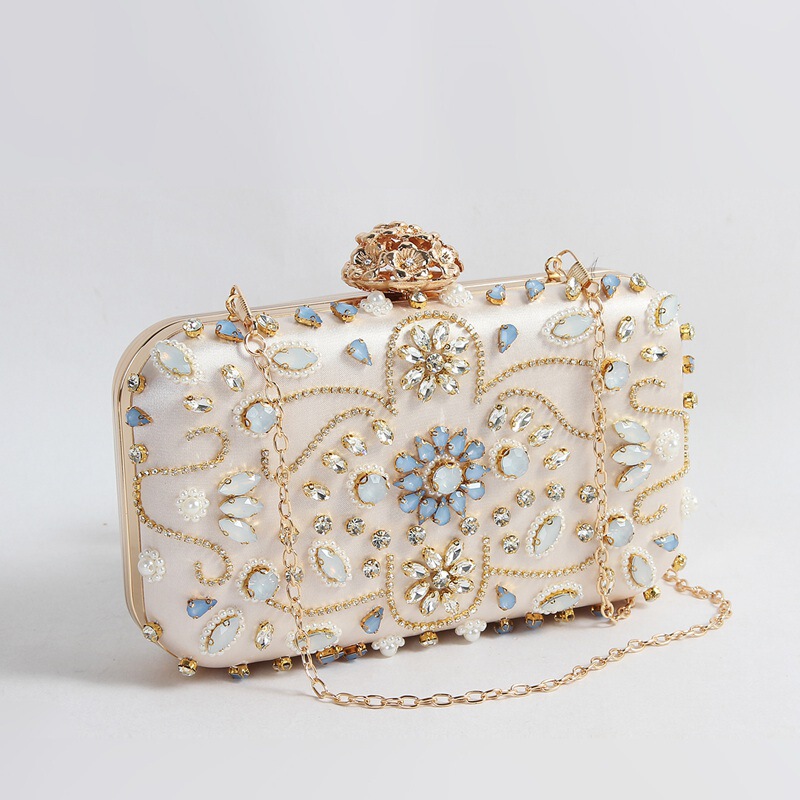 Cross-border Hot Selling Women's New Style Flower Head Diamond-encrusted Evening Bag European and American Fashion Clutch Bag