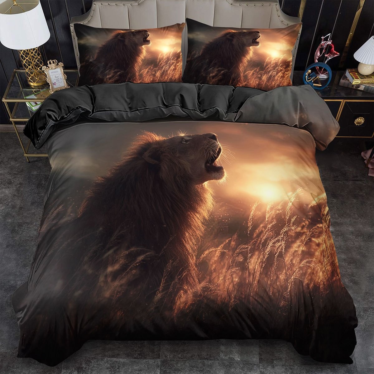 TEMU / JIT transfronterizo abrasivo textil doméstico impresión digital león colcha de cama Kit piel transpirable para diseñar