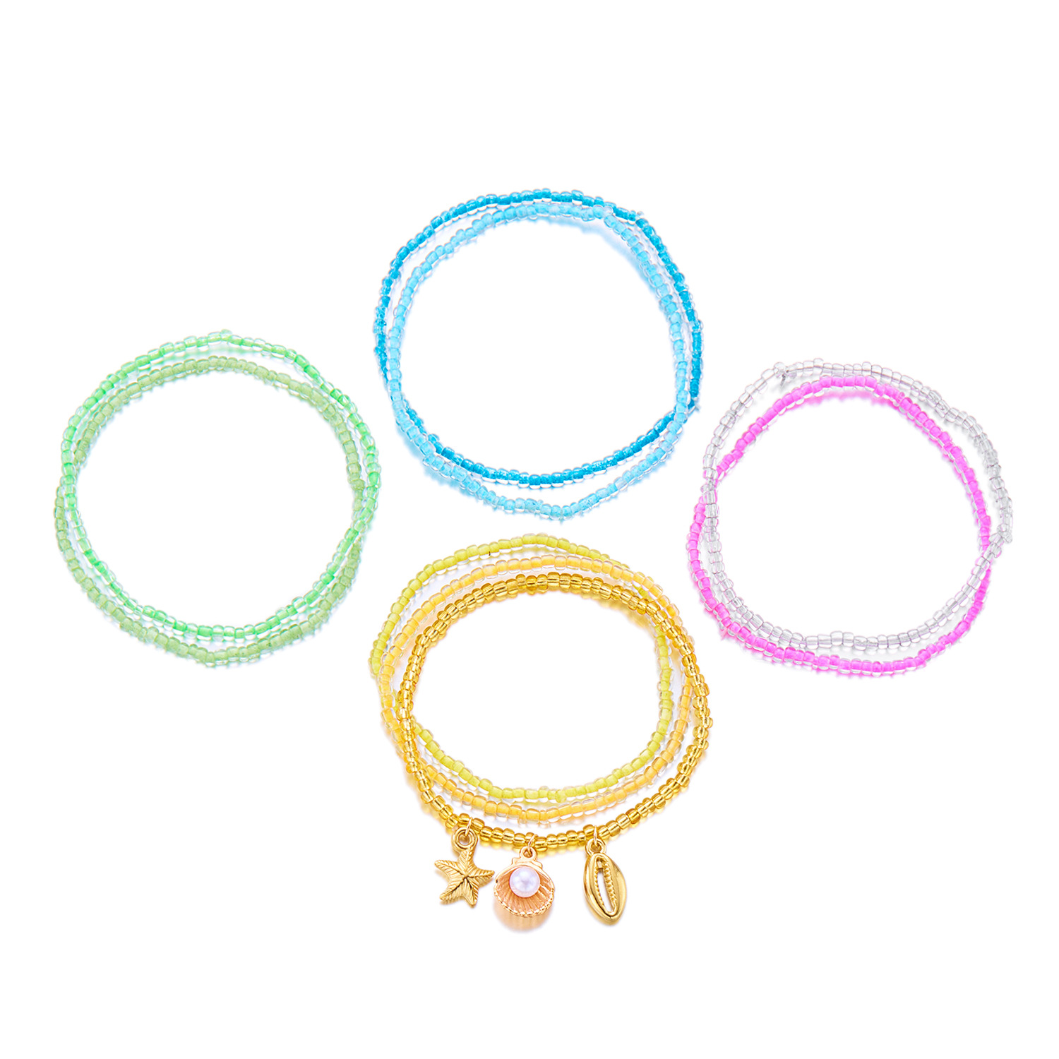 Scallop, Starfish, Conch, Fish Tail Pattern All Seasons Season Modern Style Scallop Starfish Conch CCB Alloy Seed Bead Beaded Chain Stretch Adjustable Beaded Bracelets Wholesale