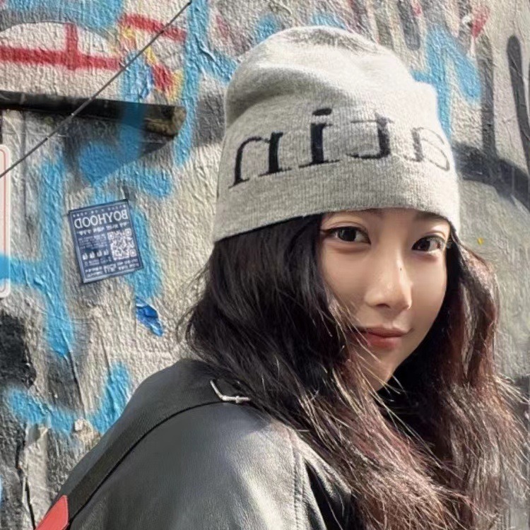韩国jisoo金智秀LISA同款字母灰色帽子针织秋冬潮牌毛线帽情侣头