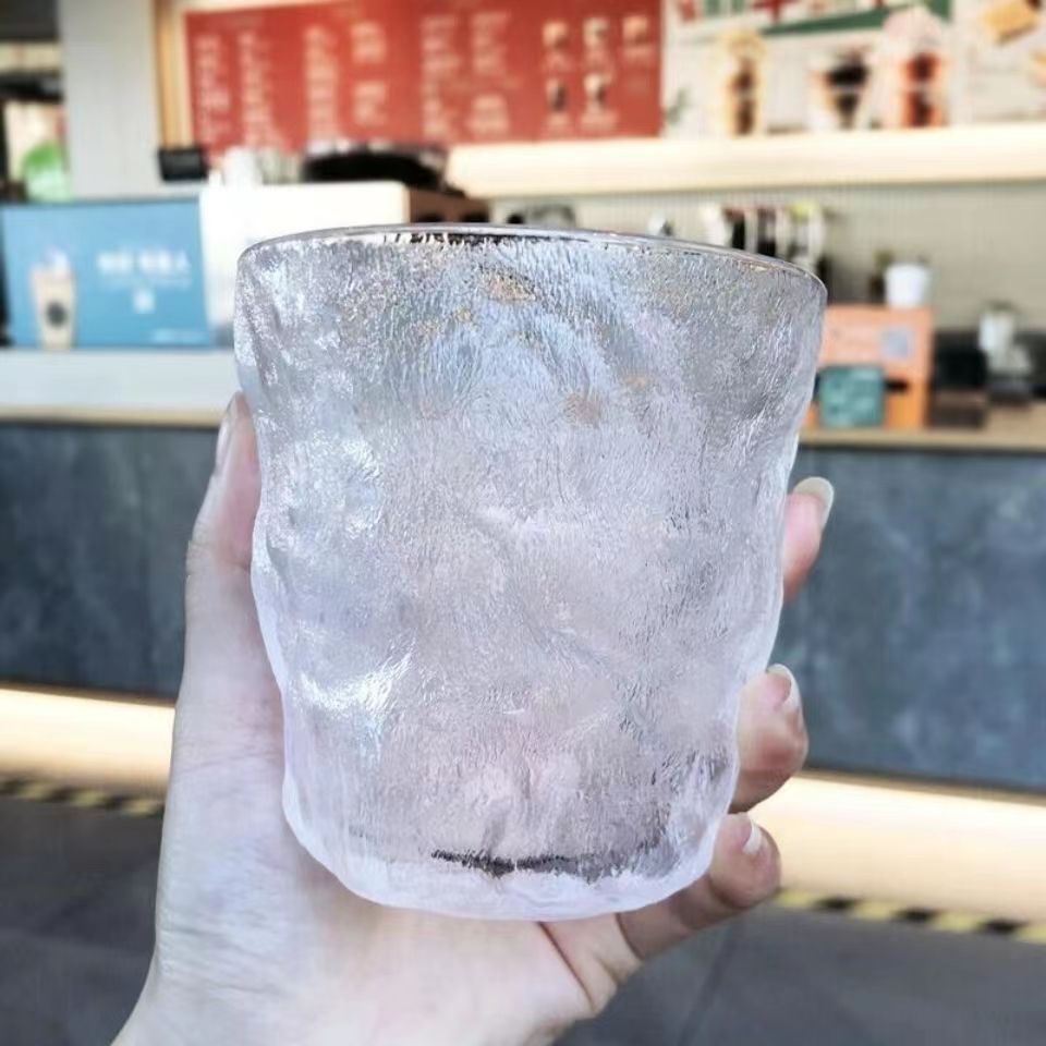 Glacier pattern glass cup, high-looking water cup, transparent juice drink cup, female summer ins style beer cup wholesale