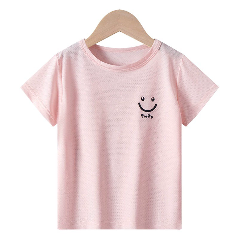 Детская футболка из ледяного шелка, дышащая сетка, Детская футболка с коротким рукавом, смайлик, Детская футболка с коротким рукавом, нижняя рубашка, Детская летняя